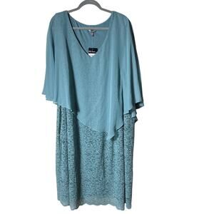 Ulla Popken Chiffon Overlay Stretch Lace V-Neck Occasion Dress SZ 32/34 Green